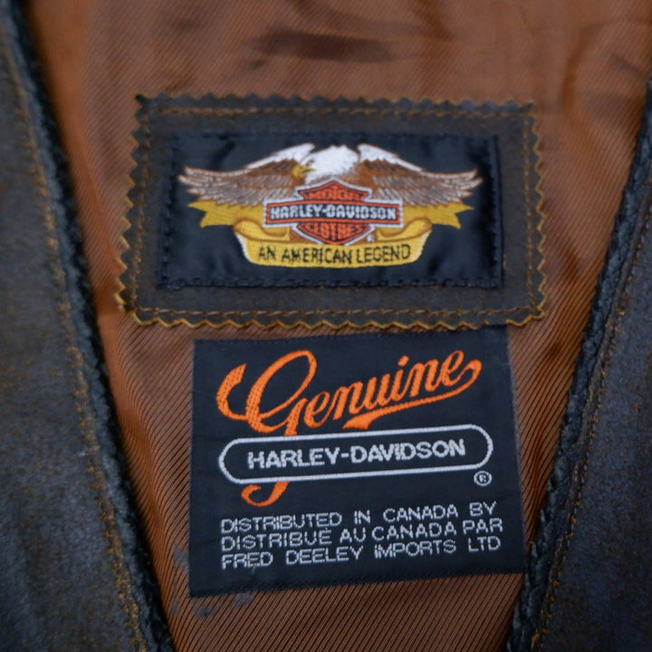 Vintage Ladies Harley Davidson Leather Vest Brown Zip Biker