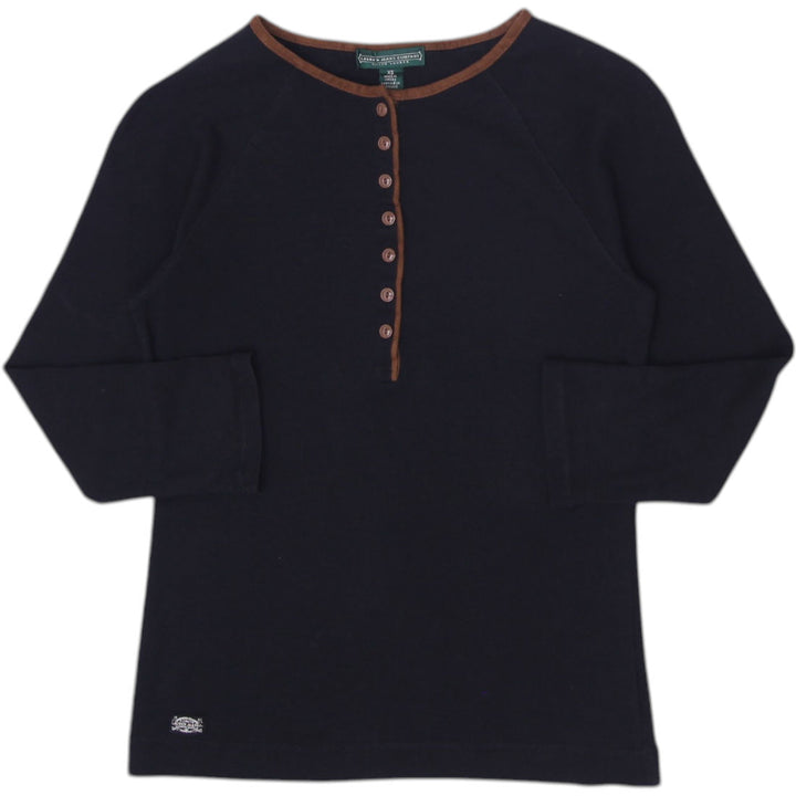 Y2K Ladies Ralph Lauren Henley Cotton Casual Top Size XS