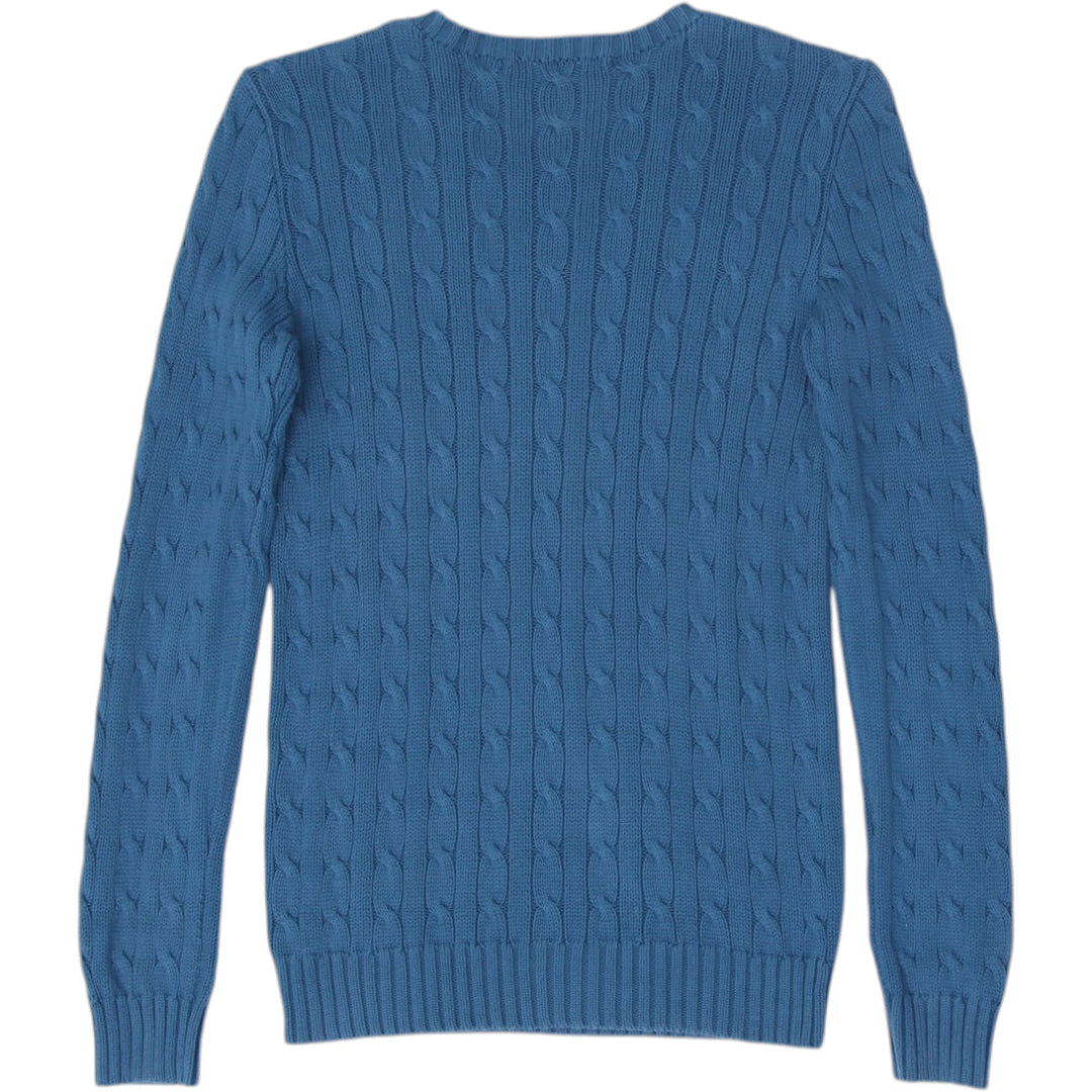 Vintage Ladies Ralph Lauren Sports Teal Cable Knit Cotton Sweater M | Migration_Knitwear & Sweaters RL Collec | Fashion Rerun