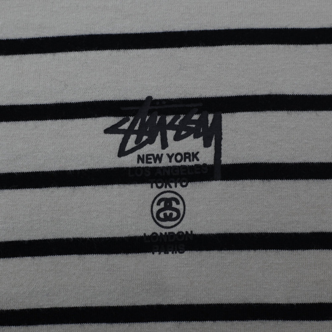 Mens Stussy Striped World Tribe Chest Logo T-Shirt Size S