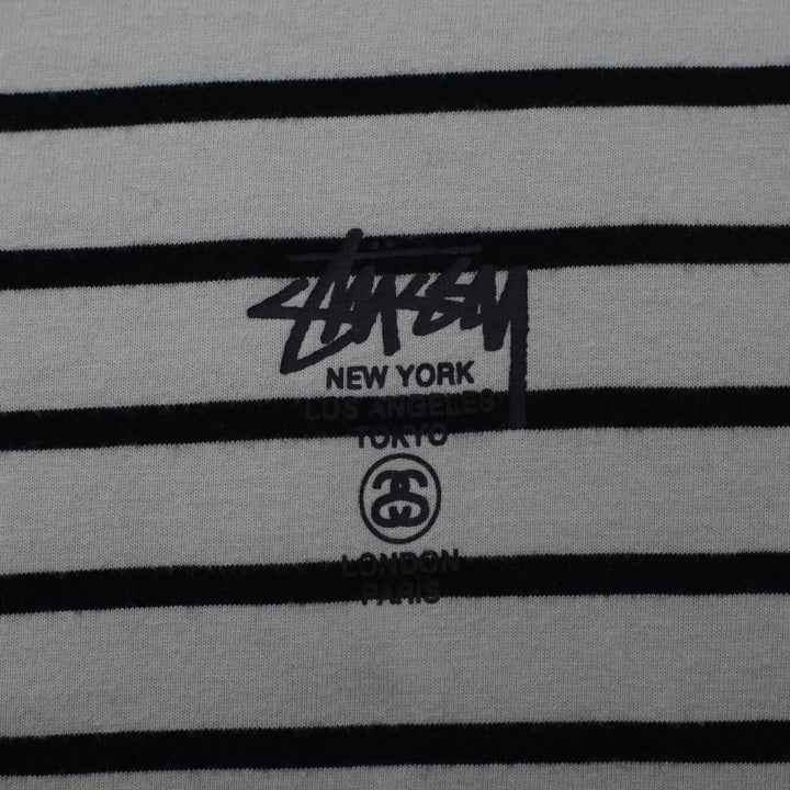 Mens Stussy Striped World Tribe Chest Logo T-Shirt Size S