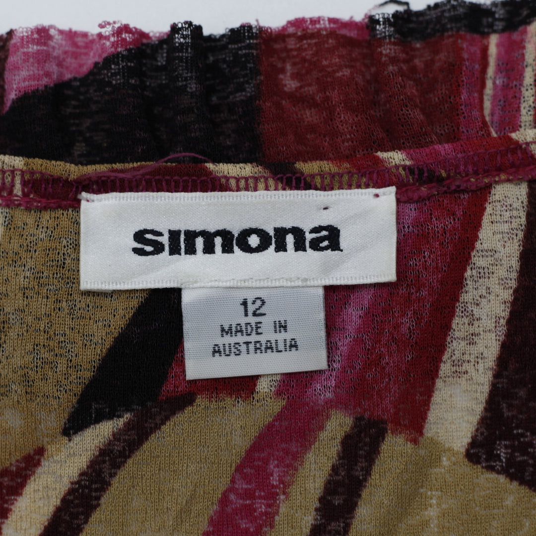 Y2K Ladies Simona Australia Designer Psychedelic Print Ruffle Mesh Top