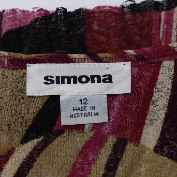 Y2K Ladies Simona Australia Designer Psychedelic Print Ruffle Mesh Top