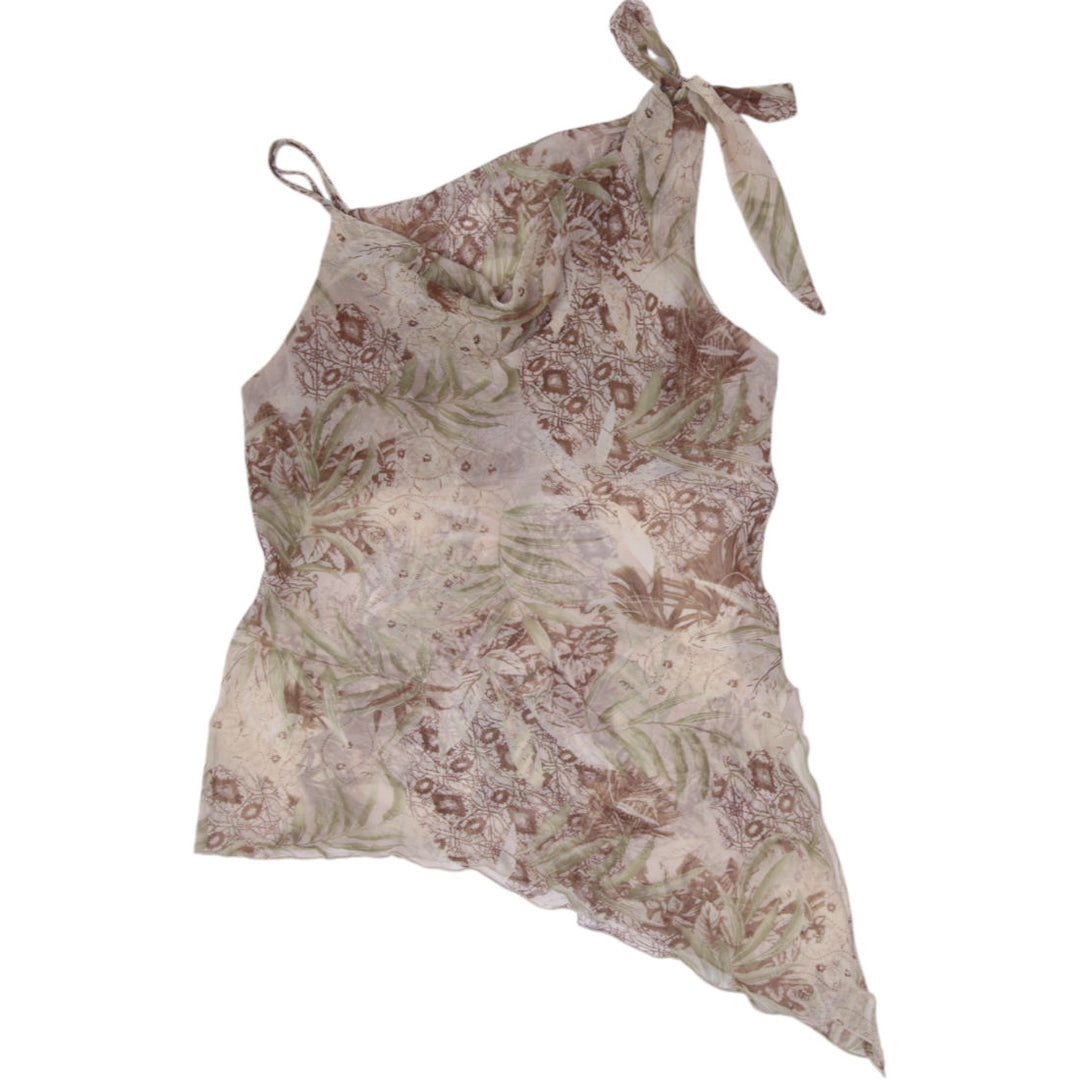 Y2K Ladies Miss California Sheer Floral Asymmetrical Bandana Hem Cami USA 1XL