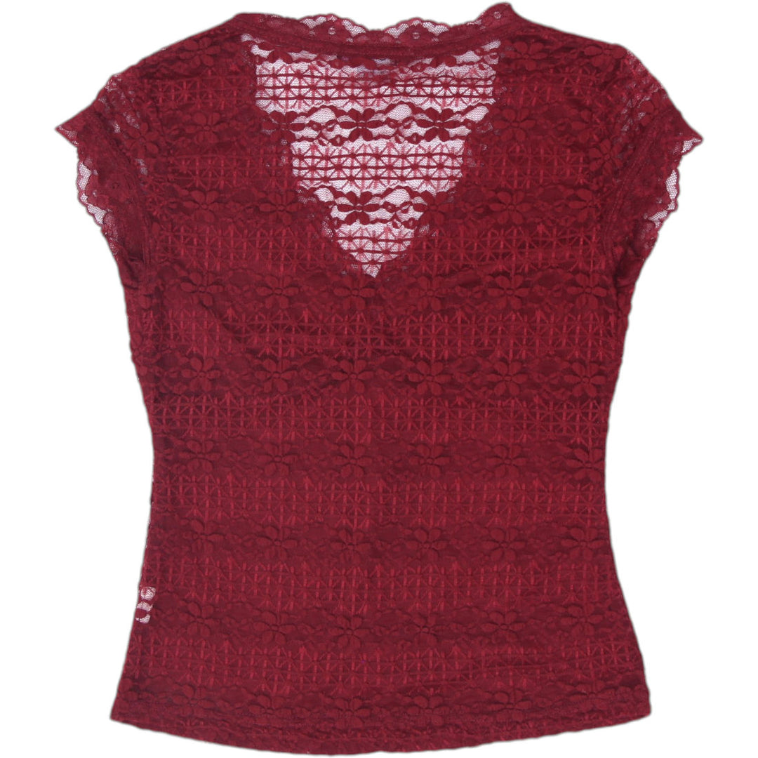 Y2K Ladies My Michelle Burgundy Floral Lace Cap Sleeve Top Size M