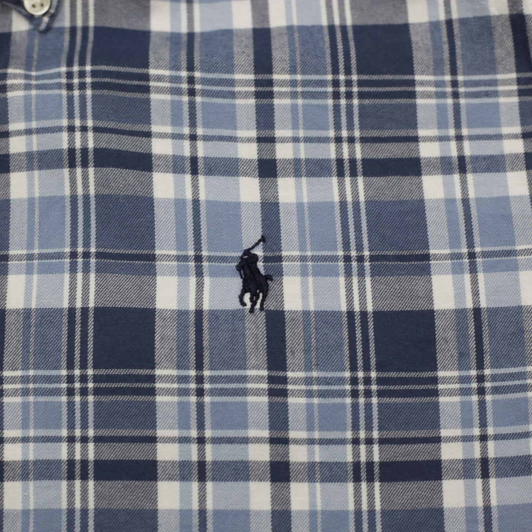 Youth Boys Ralph Lauren Shirt Blue Plaid Cotton Casual Long Sleeve