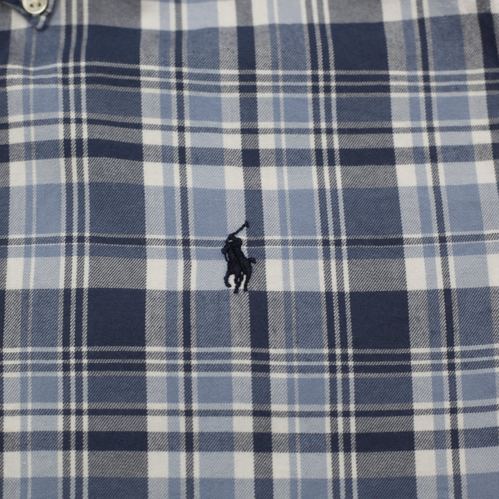 Youth Boys Ralph Lauren Shirt Blue Plaid Cotton Casual Long Sleeve
