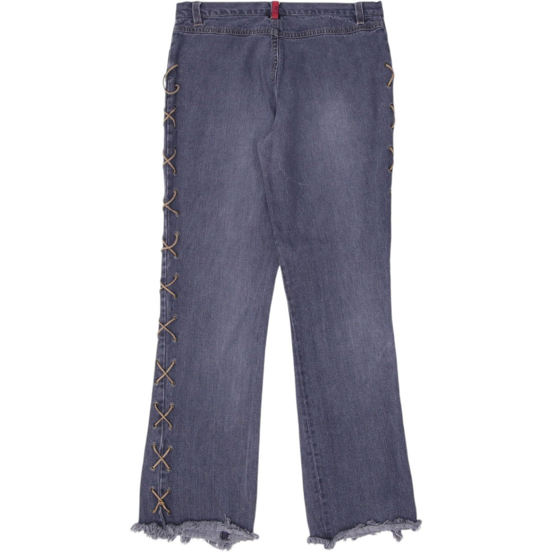 Y2K Ladies Clio Side Lace Up Frayed Hem Jeans Size 8
