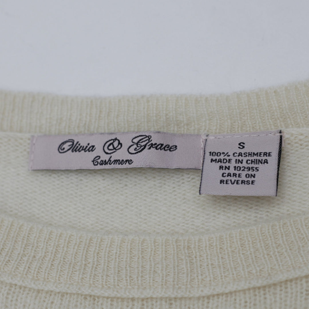 Ladies Olivia & Grace 100% Cashmere Colorblock Knit Sweater Beige Cream Size S