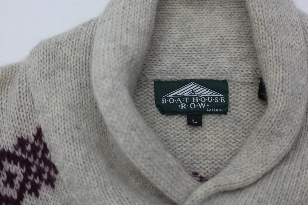 Vintage Boat House Row 100% Wool Shetland Shawl Neck Fair Isle Sweater Size L - Fashion Rerun Vintage Migration_Sweaters