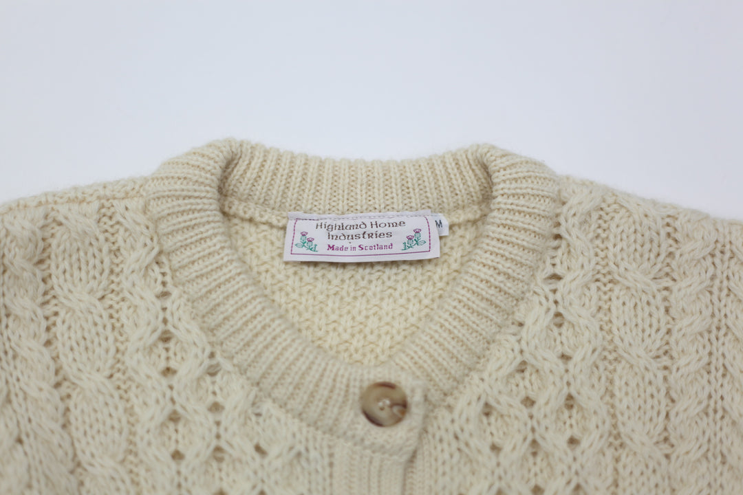 Vintage Highland Home Industries Scotland Hand Made Fisherman Knit Cardigan Sweater Med