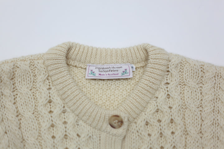 Vintage Highland Home Industries Scotland Hand Made Fisherman Knit Cardigan Sweater Med
