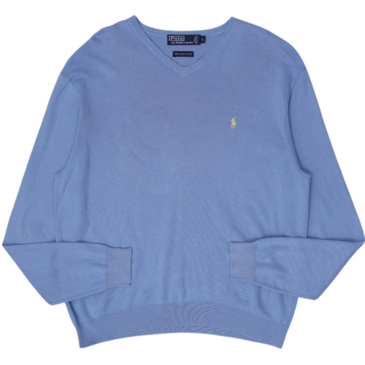 Vintage Mens Polo Ralph Lauren Sky Blue V-Neck Cotton Sweater Size L | Migration_Knitwear & Sweaters | Fashion Rerun