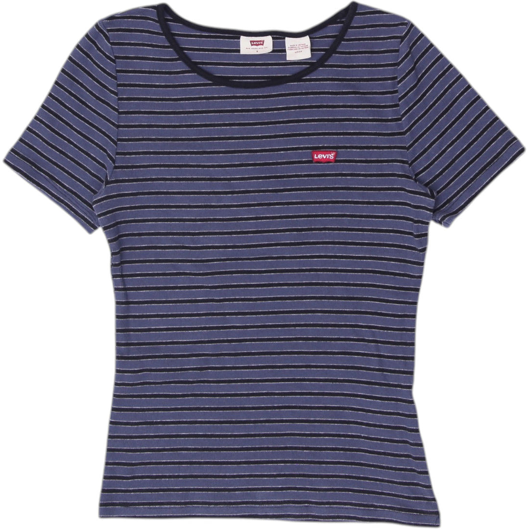 Y2K Ladies Stripe Fine Ribbed Short Sleeve Tee Size S