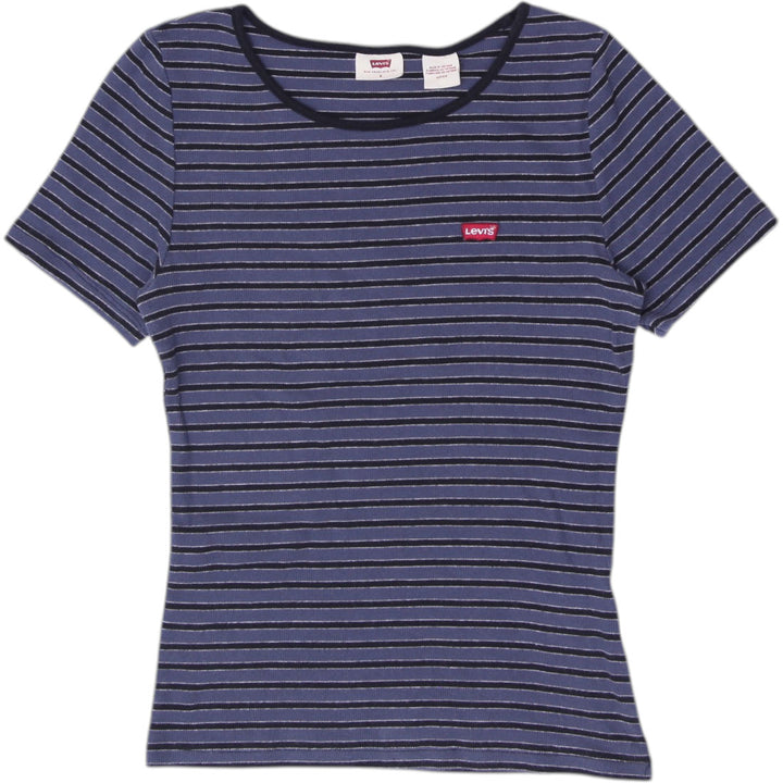 Y2K Ladies Stripe Fine Ribbed Short Sleeve Tee Size S