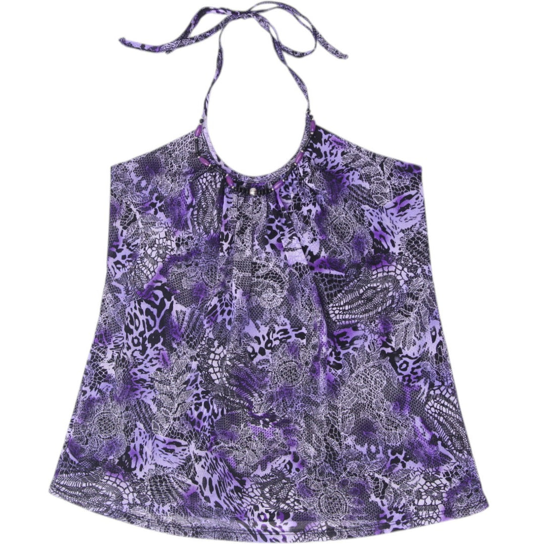Y2K Ladies nake Print Sheer Mesh Halter Cami Top Size L