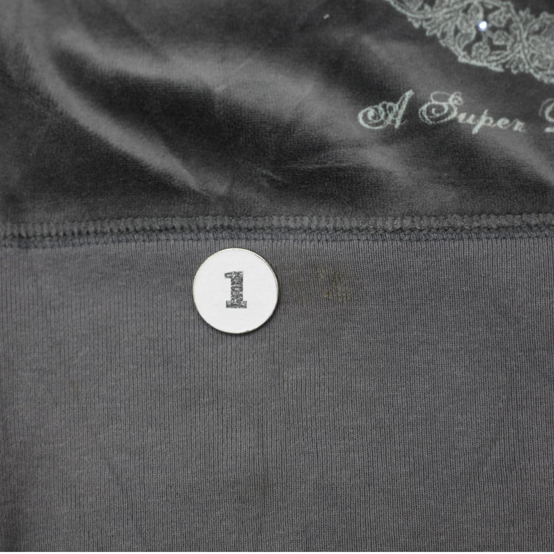 Y2K Ladies Juicy Couture Velour Hoodie Gray Full Zip Rhinestone Jacket Size S | Migration_Jackets - Back View | Fashion Rerun