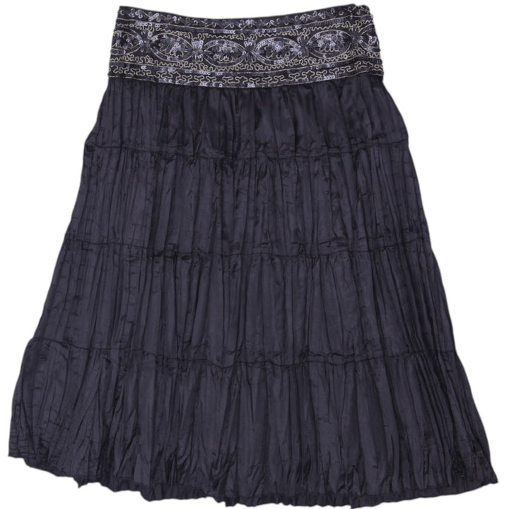 Y2K Ladies Nevada Sequin Waistband Crinkle Tiered Midi Skirt Size S