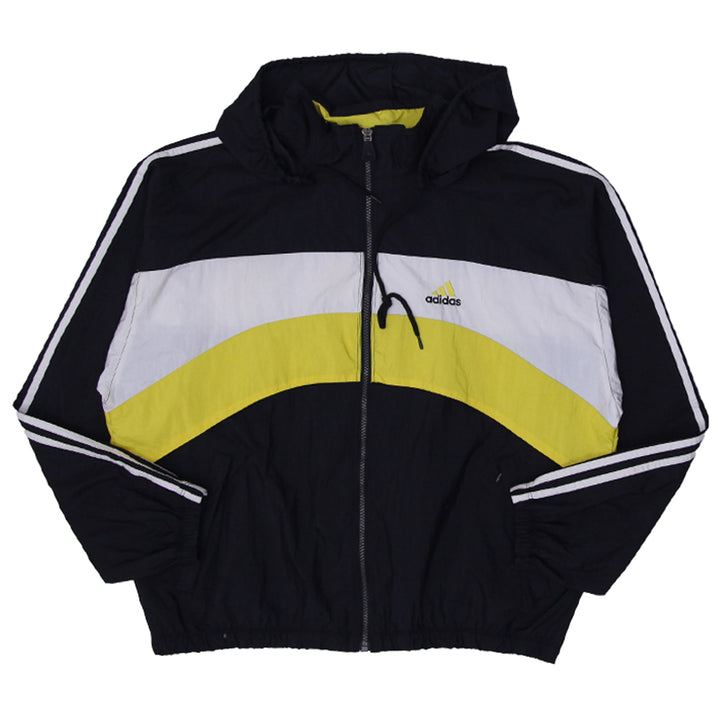 Vintage 90s Adidas Windbreaker Jacket Full Zip Striped Bumble Bee Yellow