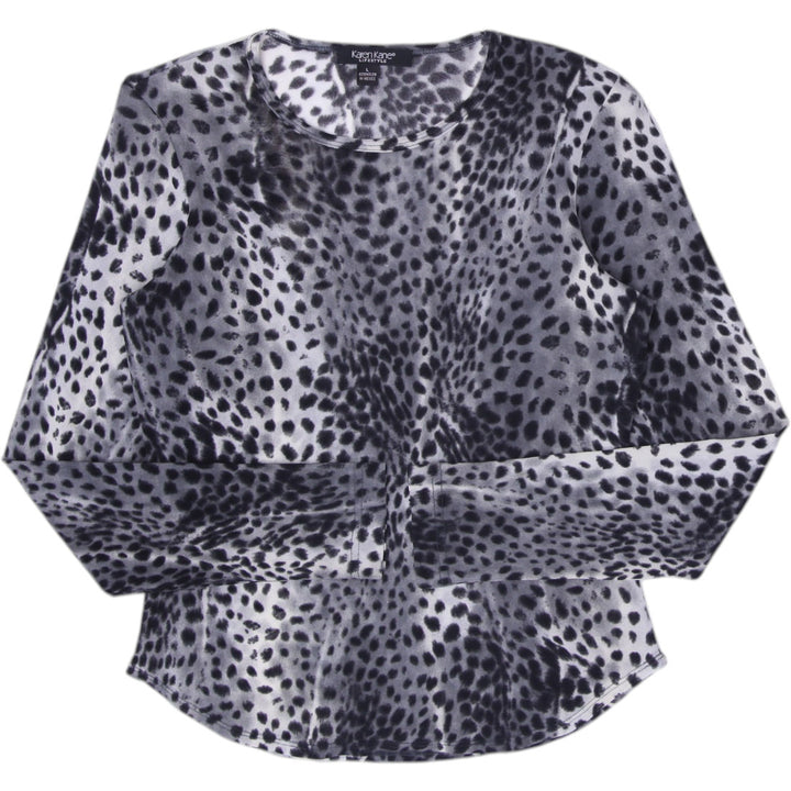 Y2K Ladies Karen Kane Lifestyle Gray Snow Leopard Sheer Mesh Top Size L