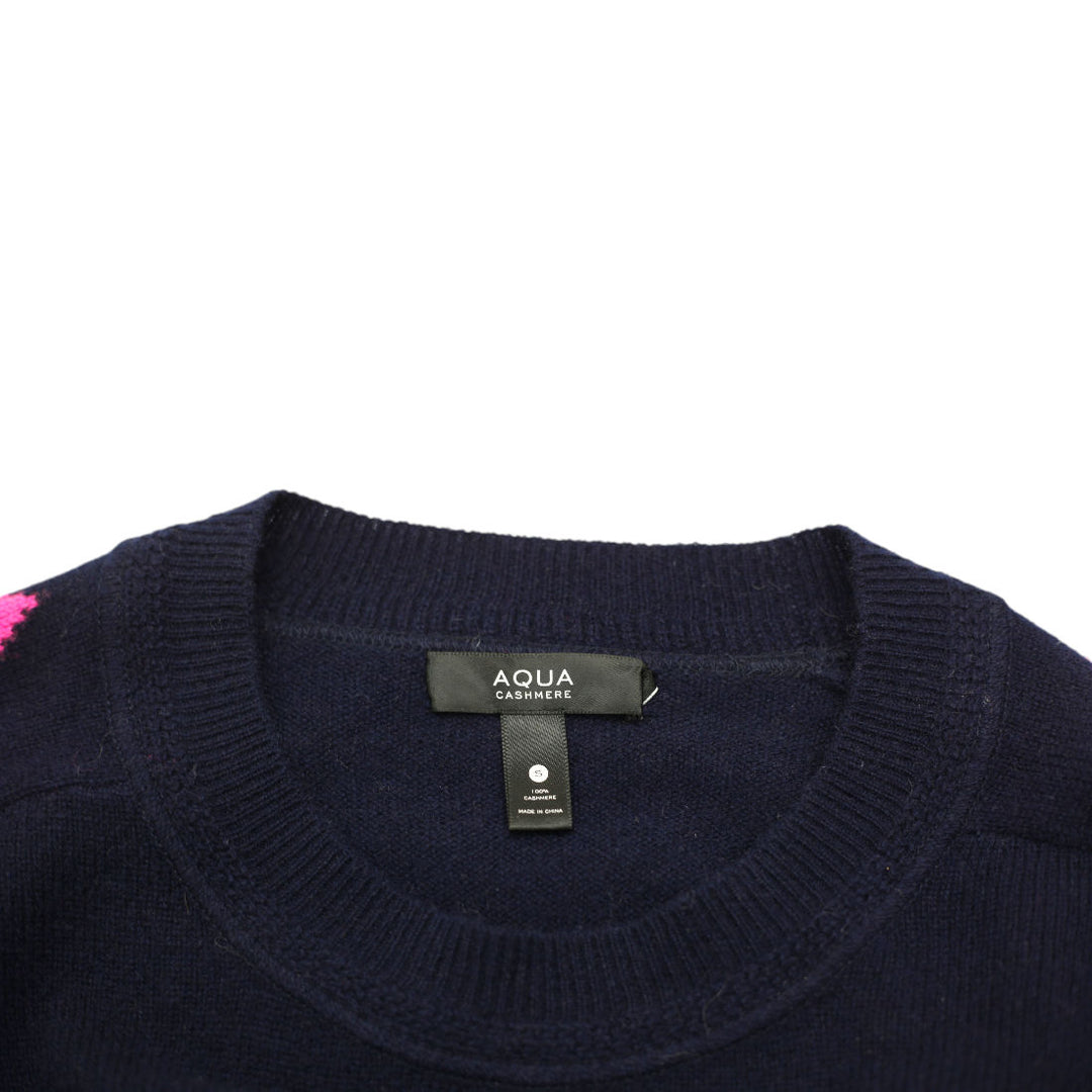 Ladies Aqua Cashmere Sweater Navy Star Pattern Knitwear