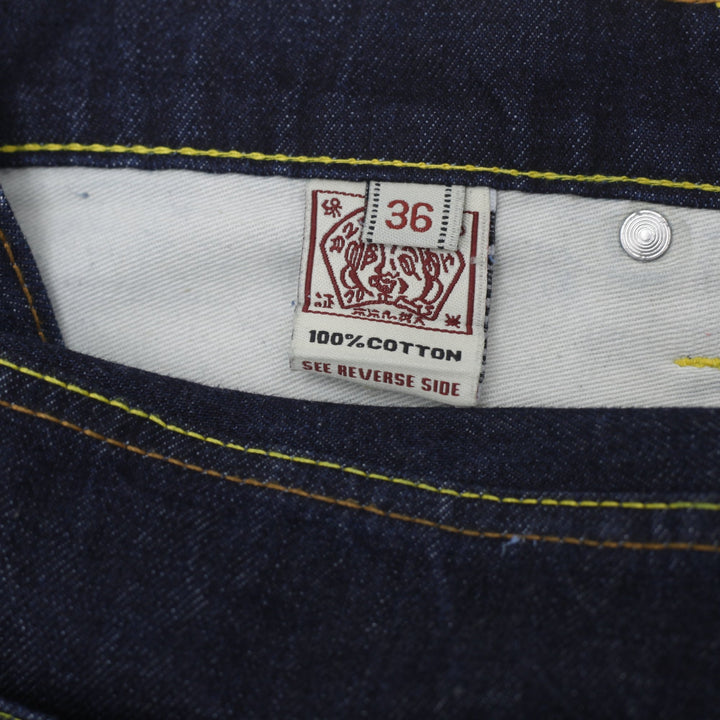 Mens Evisu Jeans Navy Straight Fit Denim 36 Waist Baggy Fit