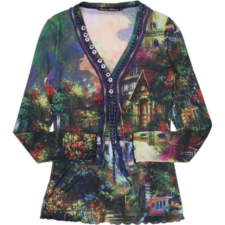 Y2K Scenic Print Long Sleeve Top Size 2 | Migration_Y2K Tops | Fashion Rerun