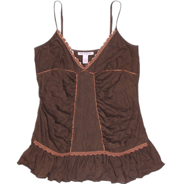 Y2K Ladies Y2K One Step Up Brown Cami Strappy Tank Top Size Large