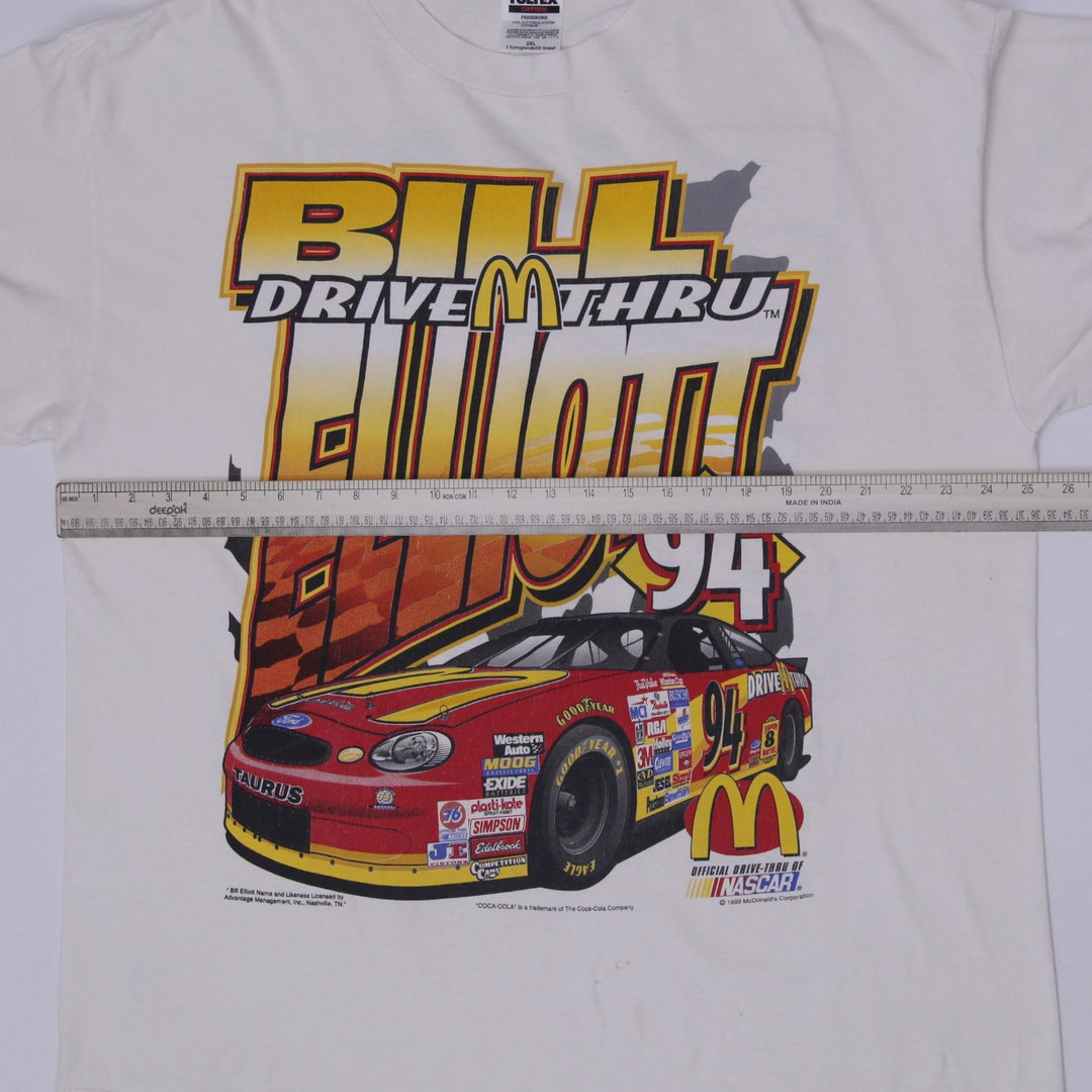Vintage Mens Tultex NASCAR T-Shirt White Graphic Racing 1999 Bill Elliott