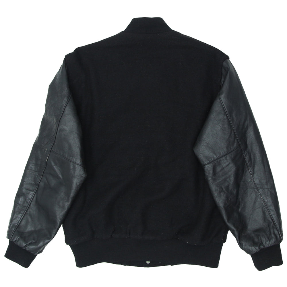 Vintage Holloway ABC Sports College Football Varsity Jacket-Valvoline Racing Black & Wool Leather Made in USA - Fashion Rerun Vintage Migration_Jacket