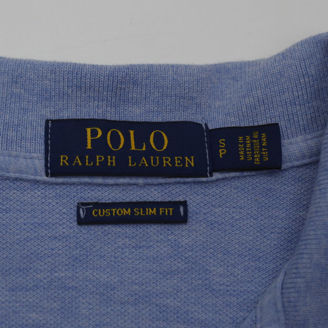 Mens Ralph Lauren Polo Shirt Blue Custom Slim Fit Embroidered Logo Size S