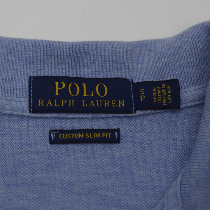 Mens Ralph Lauren Polo Shirt Blue Custom Slim Fit Embroidered Logo Size S