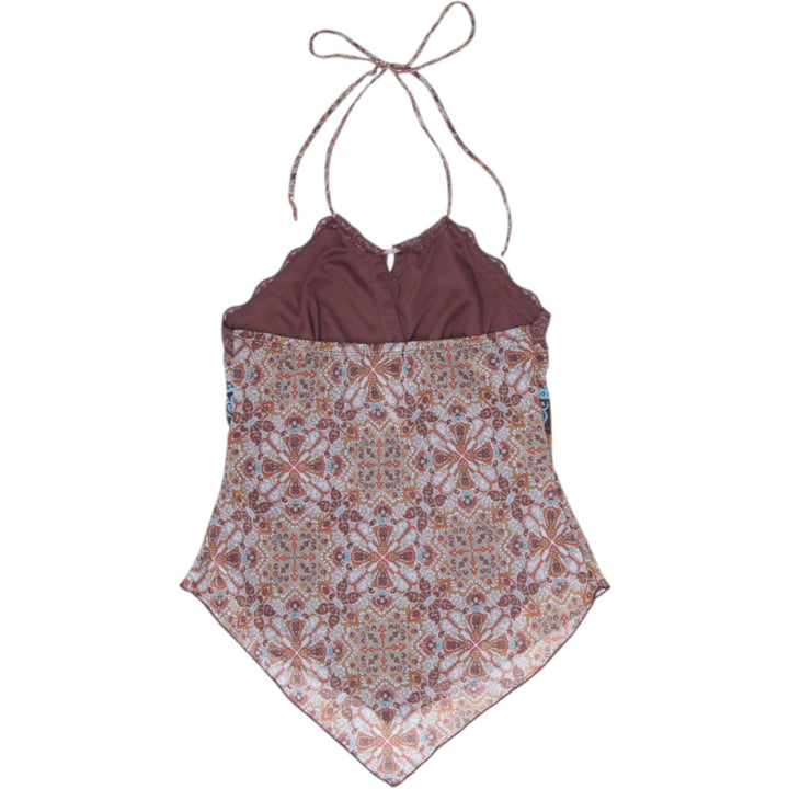Y2K Ladies Studio 1940 Paisley Bandana Hem Halter Top Brown Earth Tones Size S