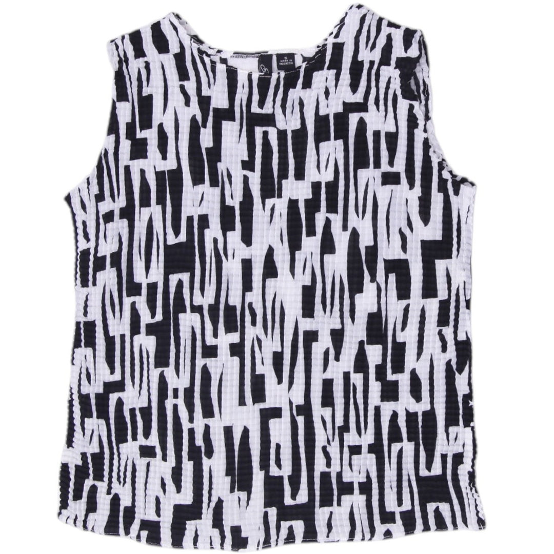 Y2K Ladies Essentials by Milano Black White Crinkle Tank Top Size S