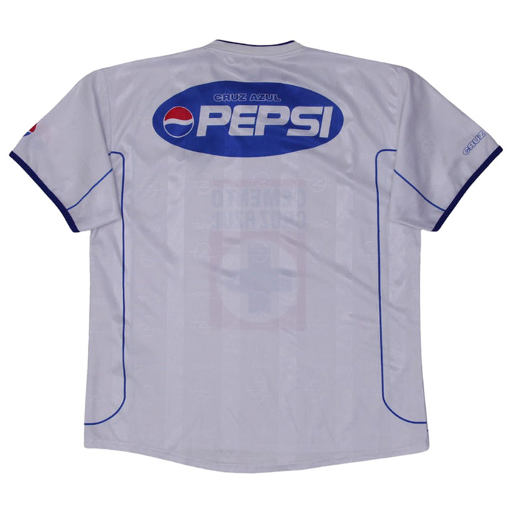 Vintage Cement Cruz Azul Soccer Jersey Pepsi Sports Mexico | Migration_Jerseys - Side View | Fashion Rerun