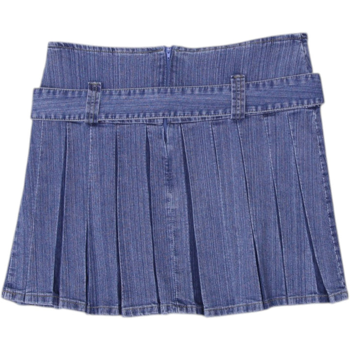 Y2K Ladies MISSWAN Denim Pleated Mini Skirt Blue Belted