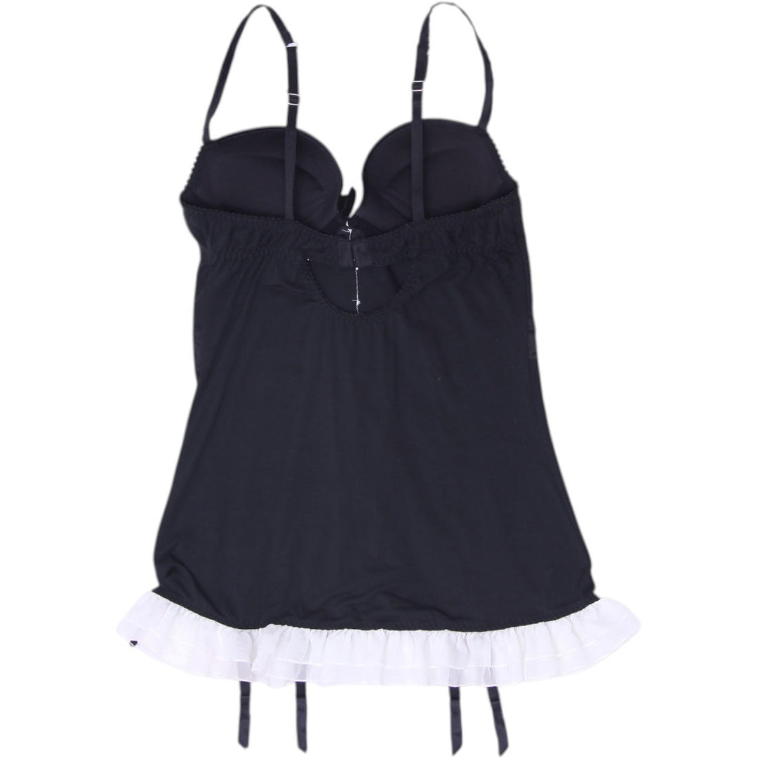 Y2K Ladies Victoria's Secret Maid Style Babydoll Chemise Size 34B Black & White