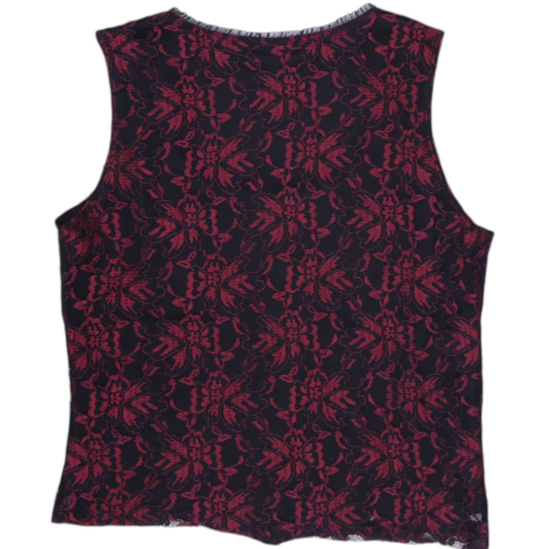 Y2K Ladies Fashion Bug Red & Black Lace Hook & Eye Top Size XL