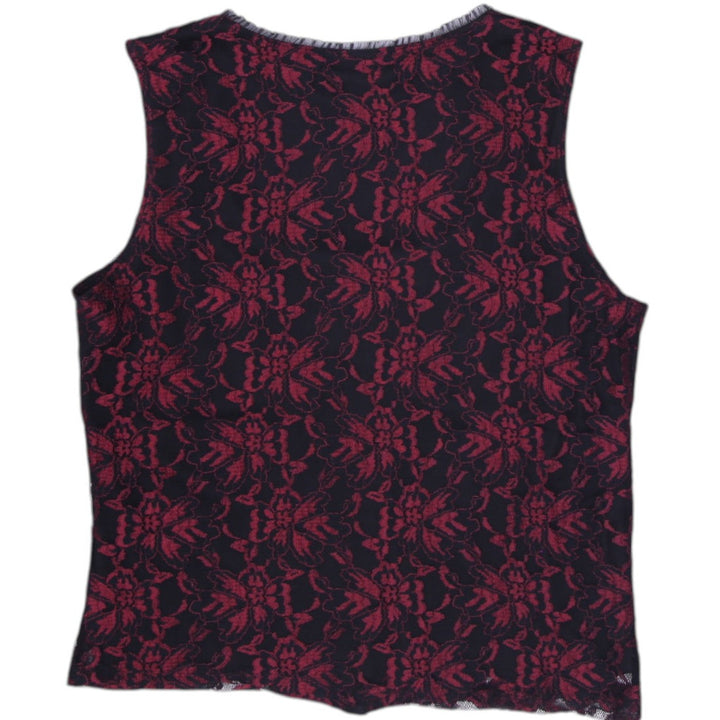 Y2K Ladies Fashion Bug Red & Black Lace Hook & Eye Top Size XL