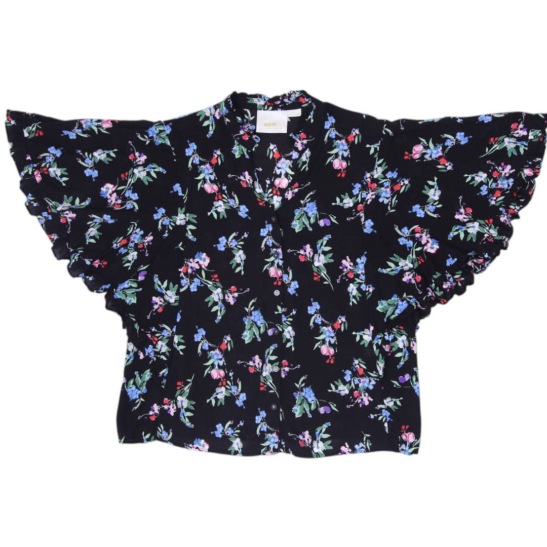 Ladies Maeve by Anthropologie Floral Flutter Sleeve Blouse Top Size S