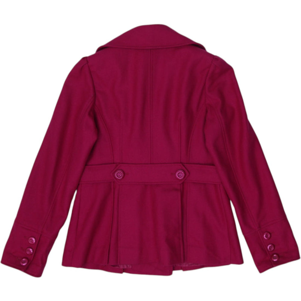 Y2K Ladies Guess Pea Coat Magenta Wool Blend Double Breasted Blazer Size M | Migration_Jackets - Side View | Fashion Rerun