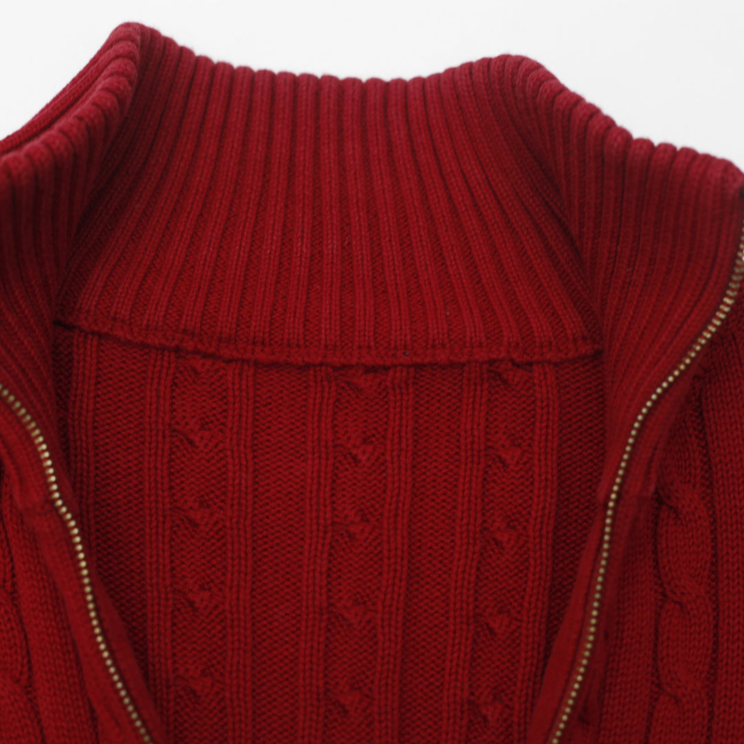 Shop Ladies Ralph Lauren Sweater Red Cable Knit Full Zip | Fashion Rerun