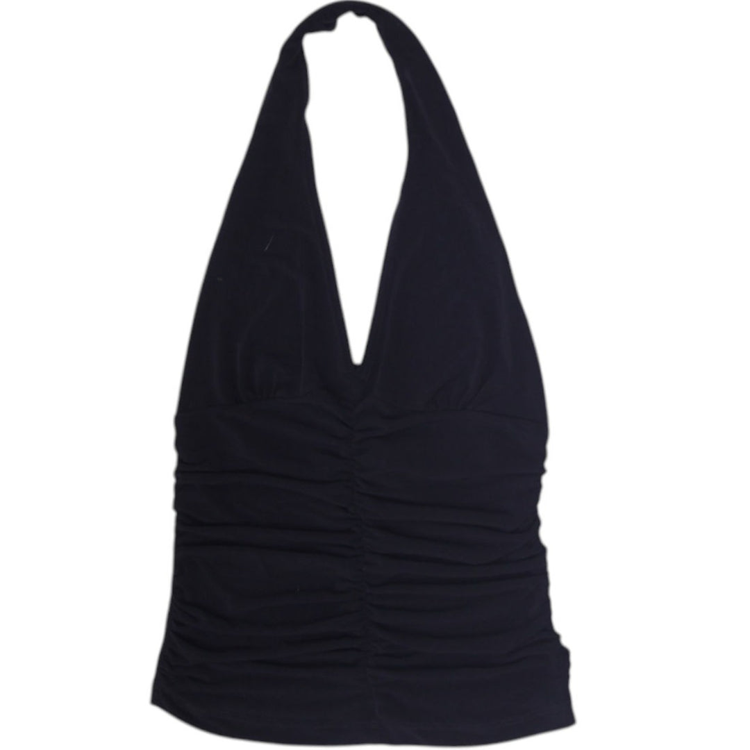 Y2K Ladies Sirens Black Ruched Halter Neck Tank Top