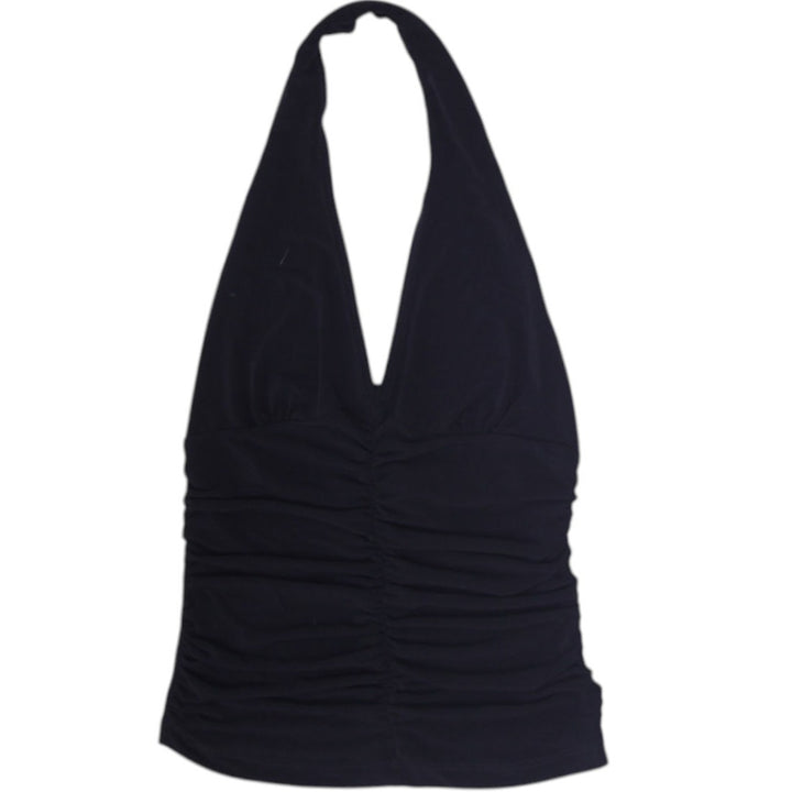 Y2K Ladies Sirens Black Ruched Halter Neck Tank Top