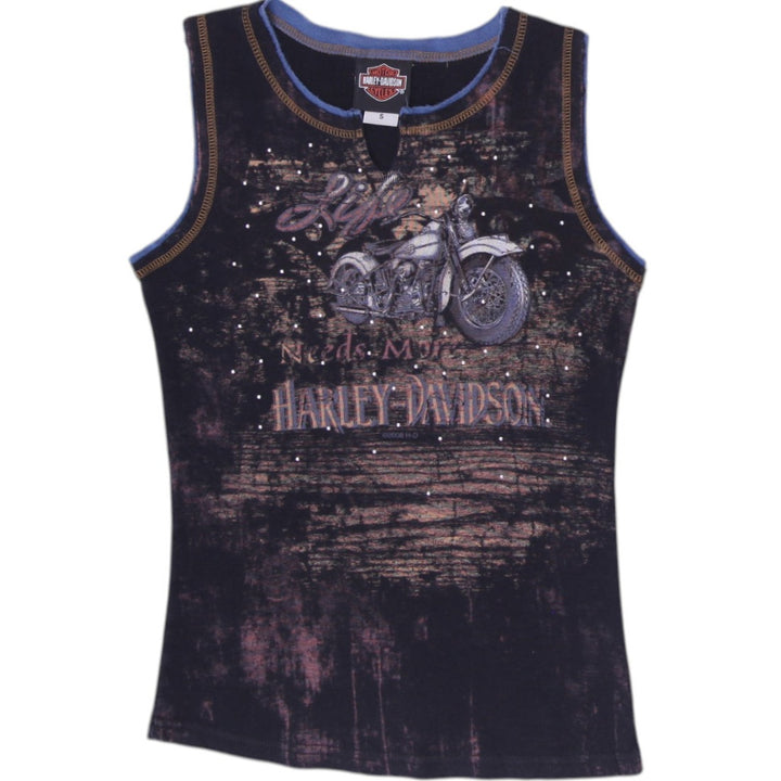 Ladies Harley Davidson Embellished Rhinestone Split Neck Tank Top