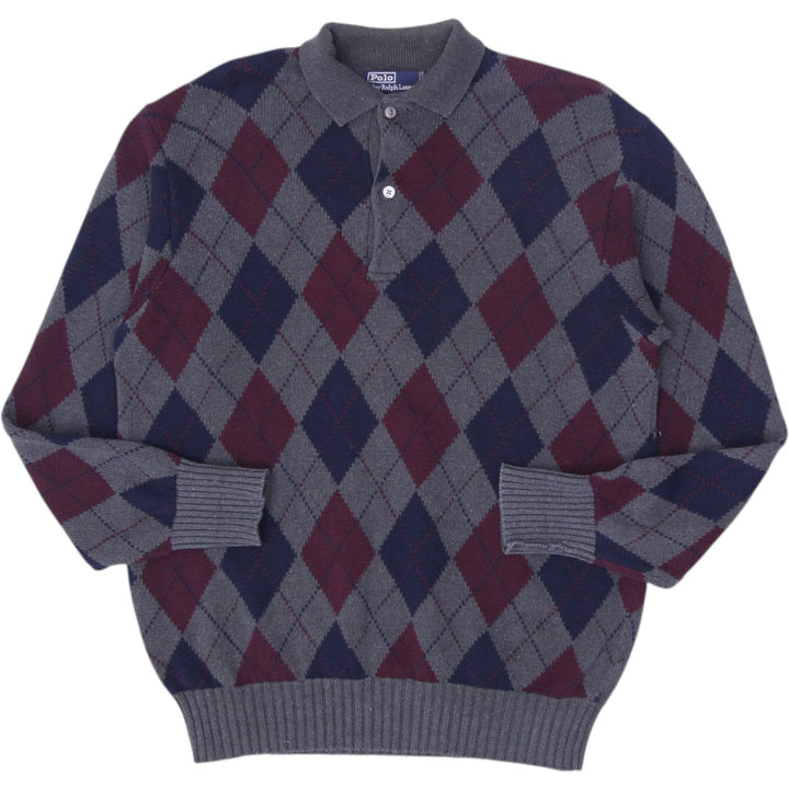 Vintage Mens Polo Ralph Lauren Sweater Argyle Gray Maroon Blue Knitwear Size M | Migration_Jumper & Knitwear | Fashion Rerun