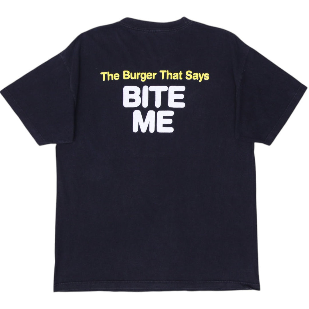 Vintage 90's Mean Gene's Burgers Bite Me T-Shirt Size XL | Migration_T-Shirts - Side View | Fashion Rerun