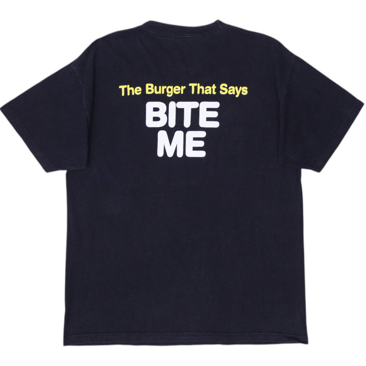 Vintage 90's Mean Gene's Burgers Bite Me T-Shirt Size XL | Migration_T-Shirts - Side View | Fashion Rerun