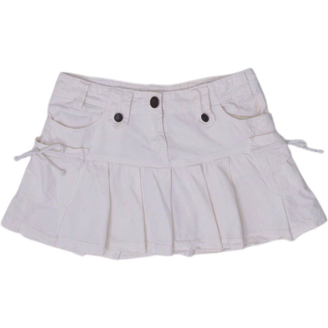 Y2K Ladies Mini Skirt Off White Cotton Pleated Casual