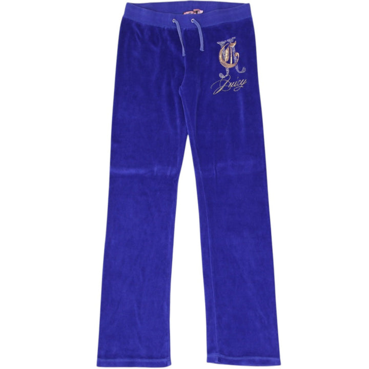Y2K Ladies Juicy Couture Velour Pants Royal Blue Embroidered Logo L